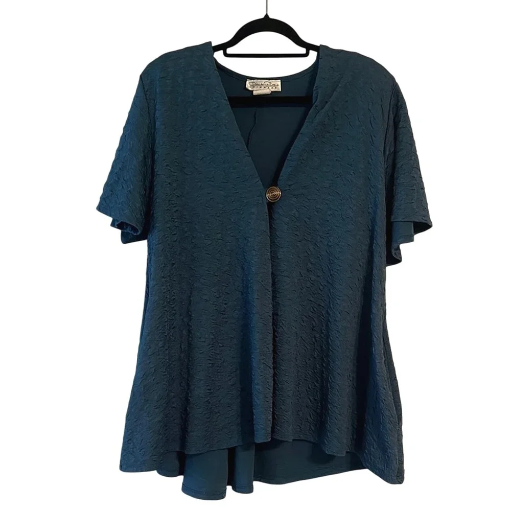 VTG Oscar de la Renta Textured Blue Swim Cover Up Single Button Closure Modest L